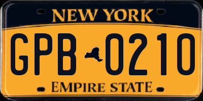 NY license plate GPB0210