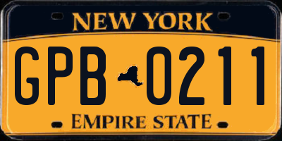 NY license plate GPB0211