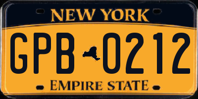 NY license plate GPB0212