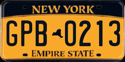 NY license plate GPB0213