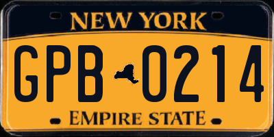 NY license plate GPB0214