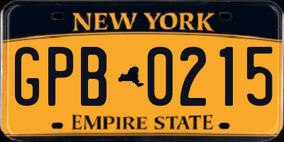 NY license plate GPB0215