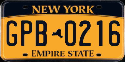 NY license plate GPB0216