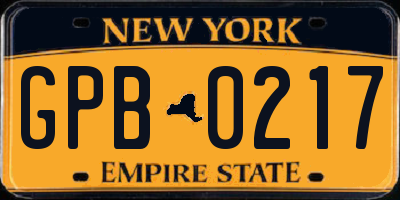 NY license plate GPB0217