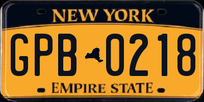 NY license plate GPB0218