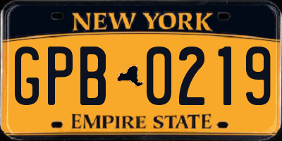 NY license plate GPB0219