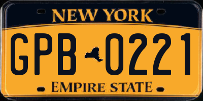 NY license plate GPB0221