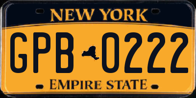 NY license plate GPB0222
