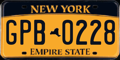 NY license plate GPB0228