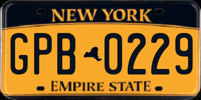 NY license plate GPB0229