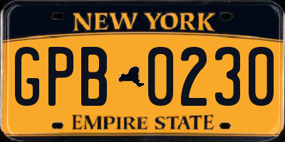 NY license plate GPB0230