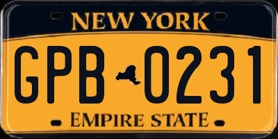 NY license plate GPB0231