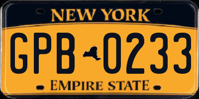 NY license plate GPB0233