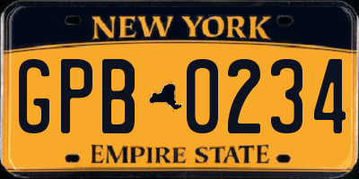 NY license plate GPB0234