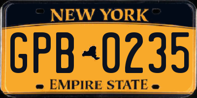 NY license plate GPB0235