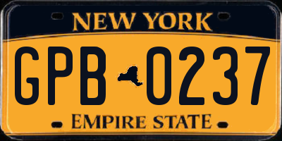 NY license plate GPB0237