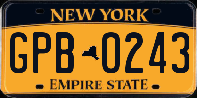NY license plate GPB0243