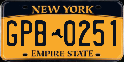 NY license plate GPB0251