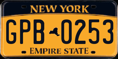 NY license plate GPB0253