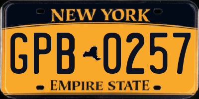 NY license plate GPB0257