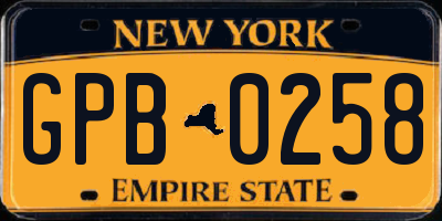 NY license plate GPB0258