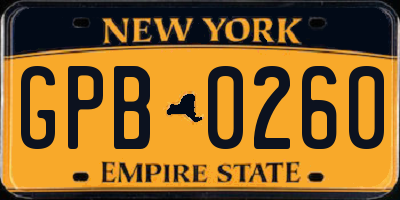 NY license plate GPB0260