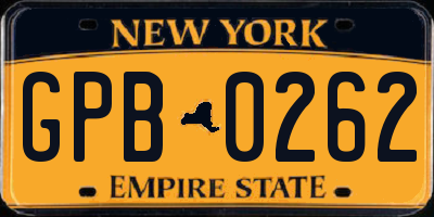 NY license plate GPB0262
