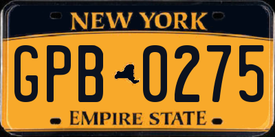 NY license plate GPB0275