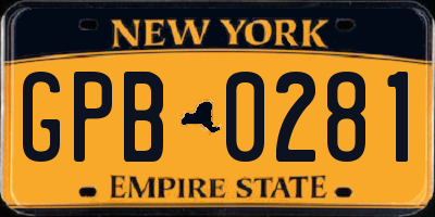 NY license plate GPB0281