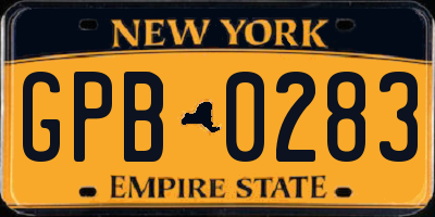 NY license plate GPB0283