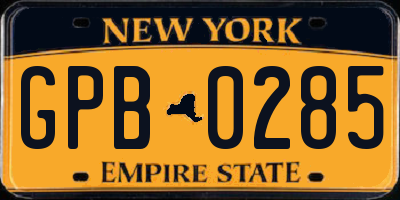 NY license plate GPB0285