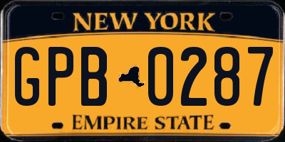 NY license plate GPB0287