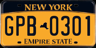 NY license plate GPB0301