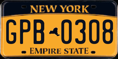 NY license plate GPB0308