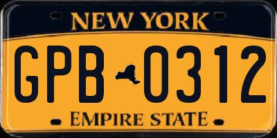 NY license plate GPB0312