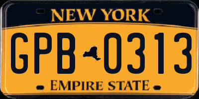 NY license plate GPB0313