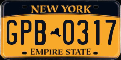 NY license plate GPB0317