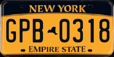 NY license plate GPB0318
