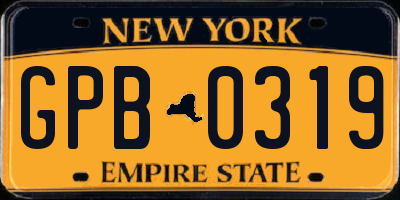NY license plate GPB0319