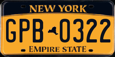 NY license plate GPB0322