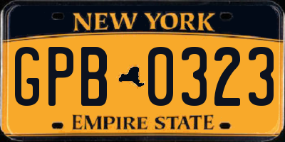 NY license plate GPB0323