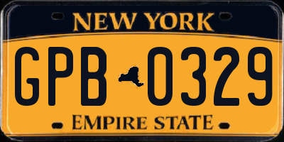 NY license plate GPB0329