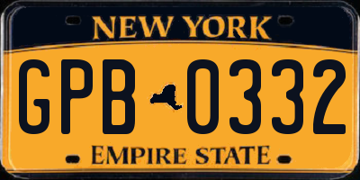 NY license plate GPB0332