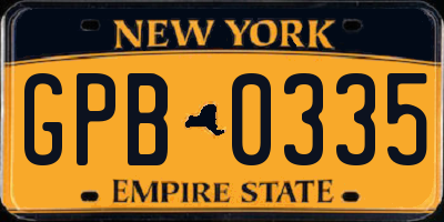 NY license plate GPB0335