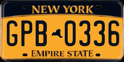 NY license plate GPB0336