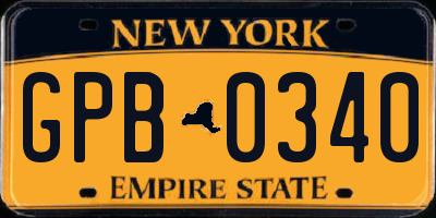 NY license plate GPB0340