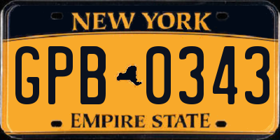 NY license plate GPB0343