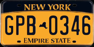 NY license plate GPB0346
