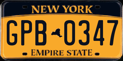 NY license plate GPB0347