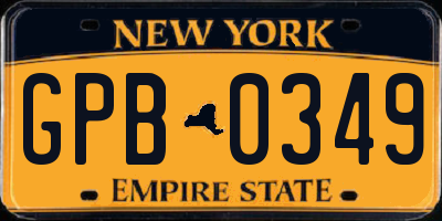 NY license plate GPB0349